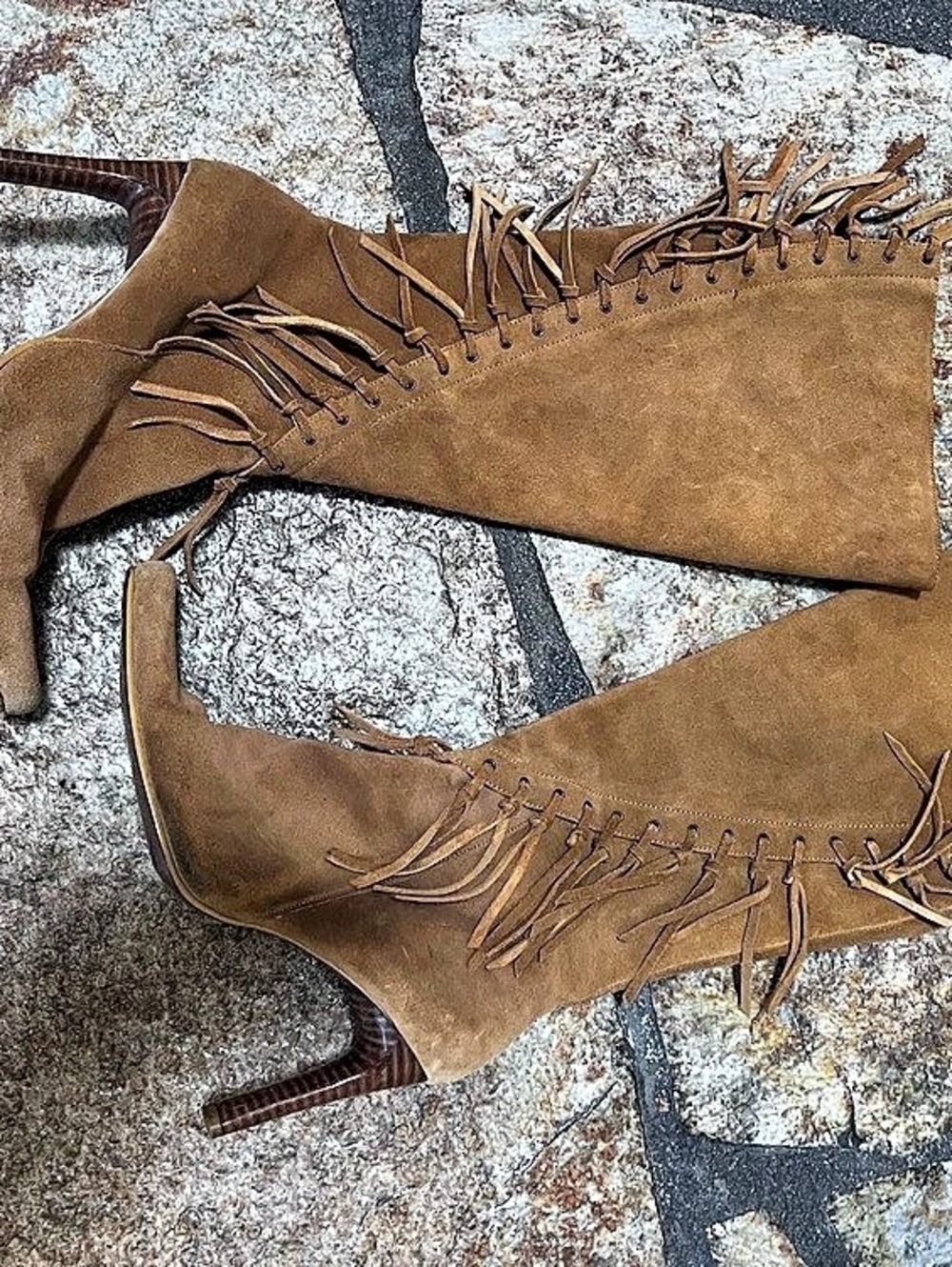 Tan Fringe Heels US 8M